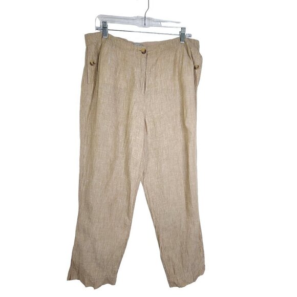 Vintage DKNY Linen Lagenlook Tan Beige Flowy Ankle Crop Pants - Picture 1 of 9
